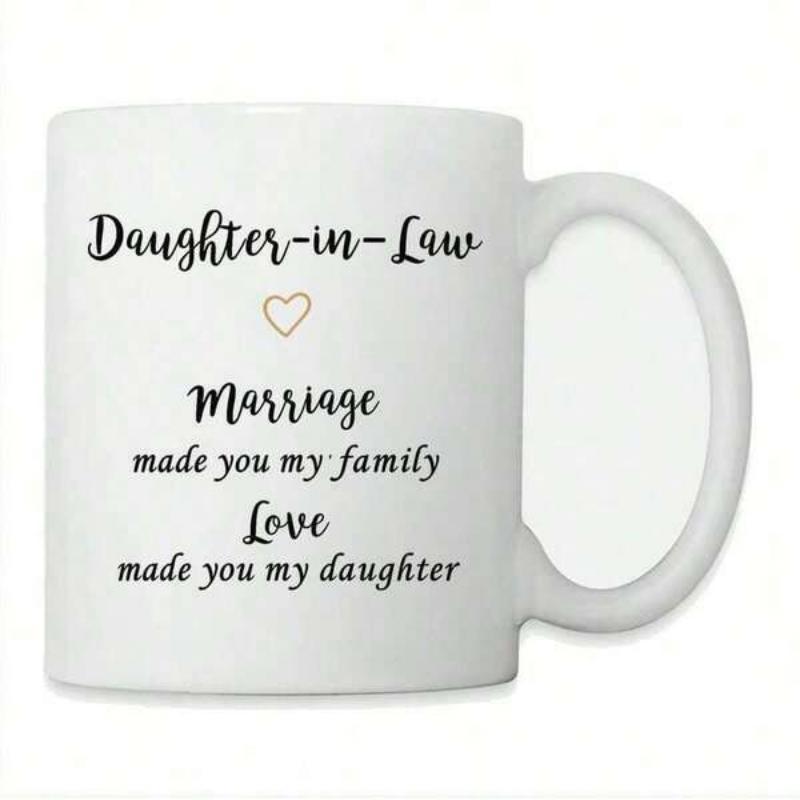 Tailorly White Ceramic 11 oz Mug - Daughter In Law Marriage Made You My Family Love Made You My Daughter Delicate Minimalist Gold Outline Symbol Centered Among