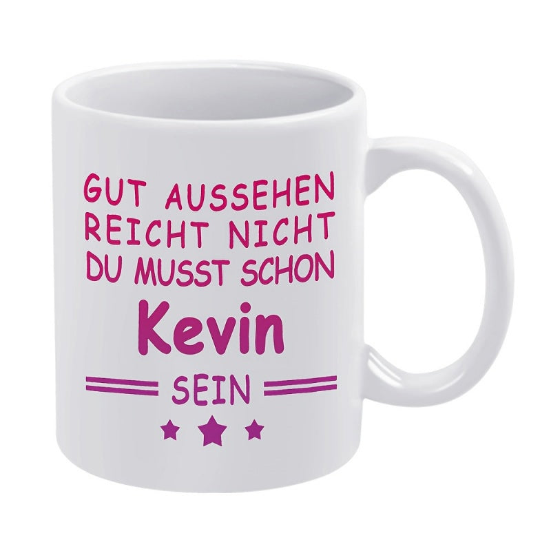 Tailorly White Ceramic 11 oz Mug - Minimalist Purple Script Decoration With Three Small Stars On Surface Mug