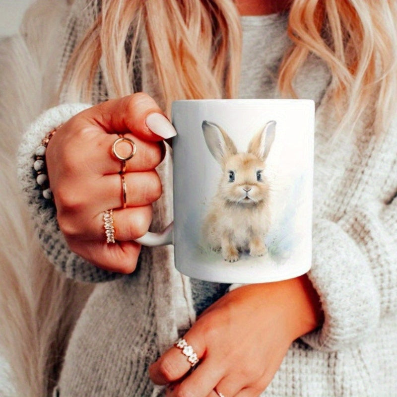 Tailorly White Ceramic 11 oz Mug - Soft Watercolor Illustration Of A Cute Little Forest Rabbit