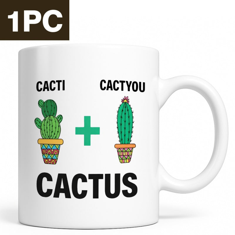 Tailorly White Ceramic 11 oz Mug - Cacti Cactyou Cactus Two Green Desert Plants Growing In Decorative Patterned Pots Cactus