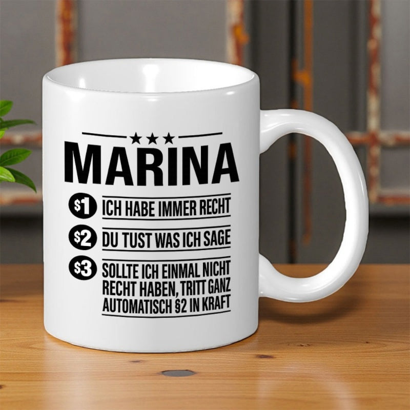 Tailorly White Ceramic 11 oz Mug - Marina Clean Minimalist Bold Black Lettering With Three Small Stars Quote