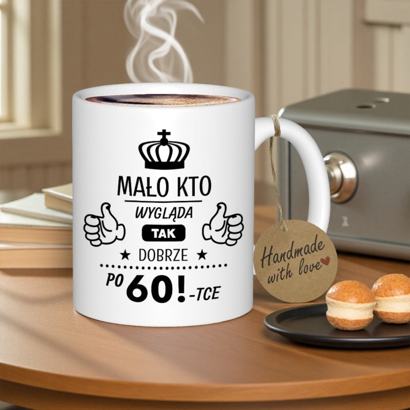 Tailorly White Ceramic 11 oz Mug - Elegant Crown Featuring Stylized Thumbs Up Among Decorative Graphic Stars Mug
