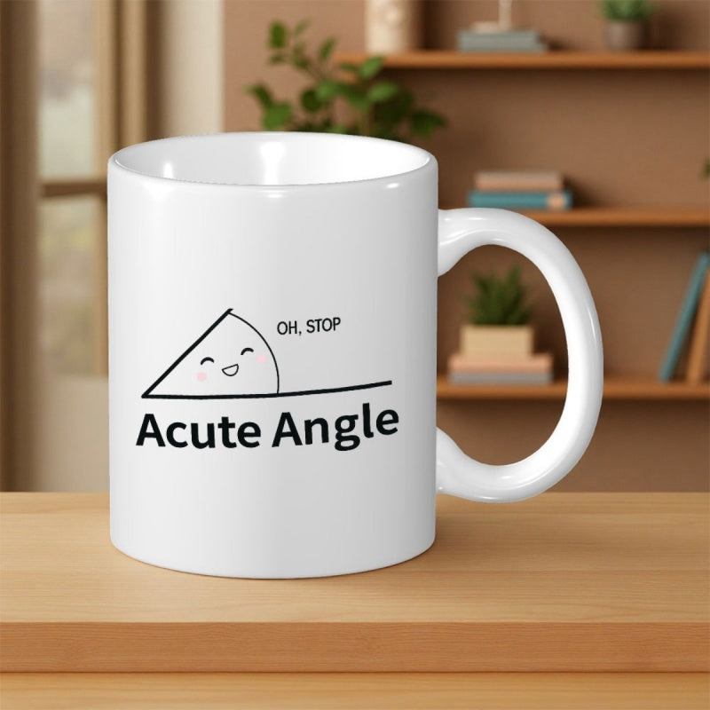 Tailorly White Ceramic 11 oz Mug - Acute Angle Oh Stop Minimalist Line Drawing Of A Smiling Mathematical Triangle Mug