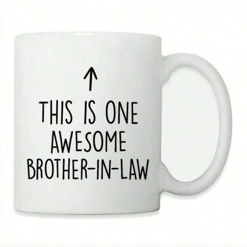 Tailorly White Ceramic 11 oz Mug - This Is One Awesome Brother In Law Simple Hand Drawn Black Ink Minimalist Style Pointing Upward Directional Decorative Arrow