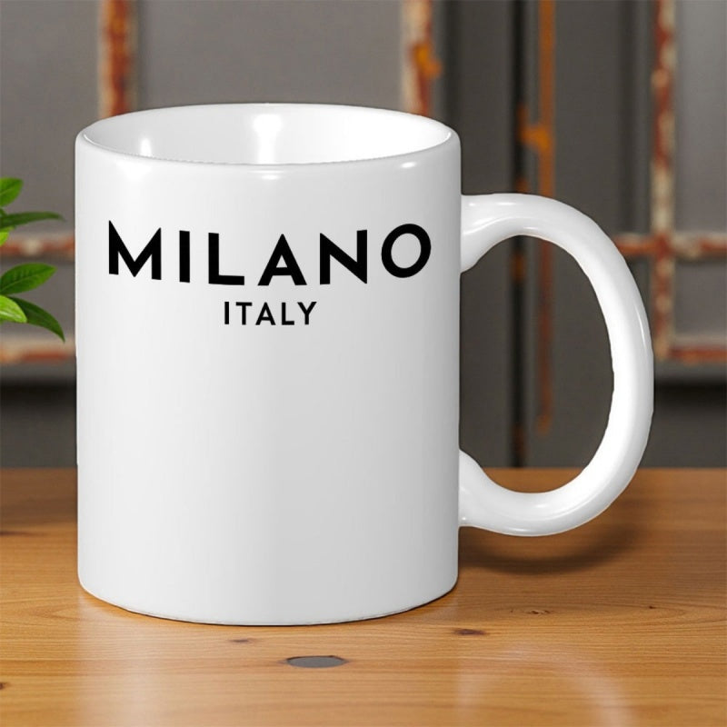 Tailorly White Ceramic 11 oz Mug - Milano Italy Minimalist Bold Black Lettering Printed On A Classic Ceramic Mug