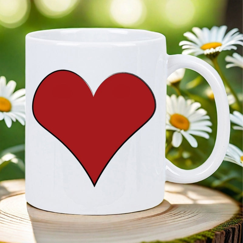Tailorly White Ceramic 11 oz Mug - Vibrant Red Shape Symbolizing Love And Affection With Bold Black Outline Heart