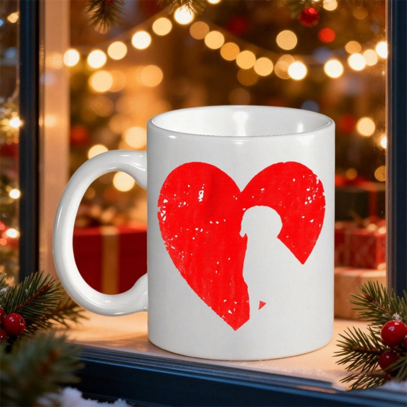 Tailorly White Ceramic 11 oz Mug - Distressed Red Heart With Silhouette Of A Loyal Retriever Standing Still Dog