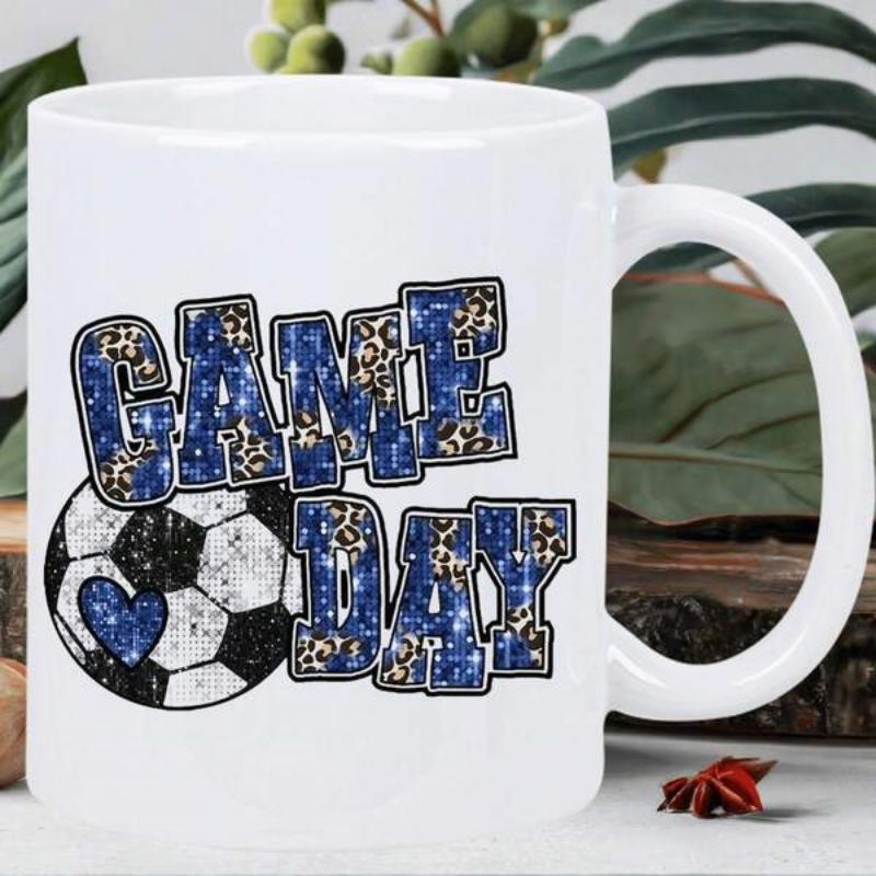 Tailorly White Ceramic 11 oz Mug - Game Day Distressed Sports Pattern Featuring A Heart Shaped Element Inside A Textured Soccer Ball