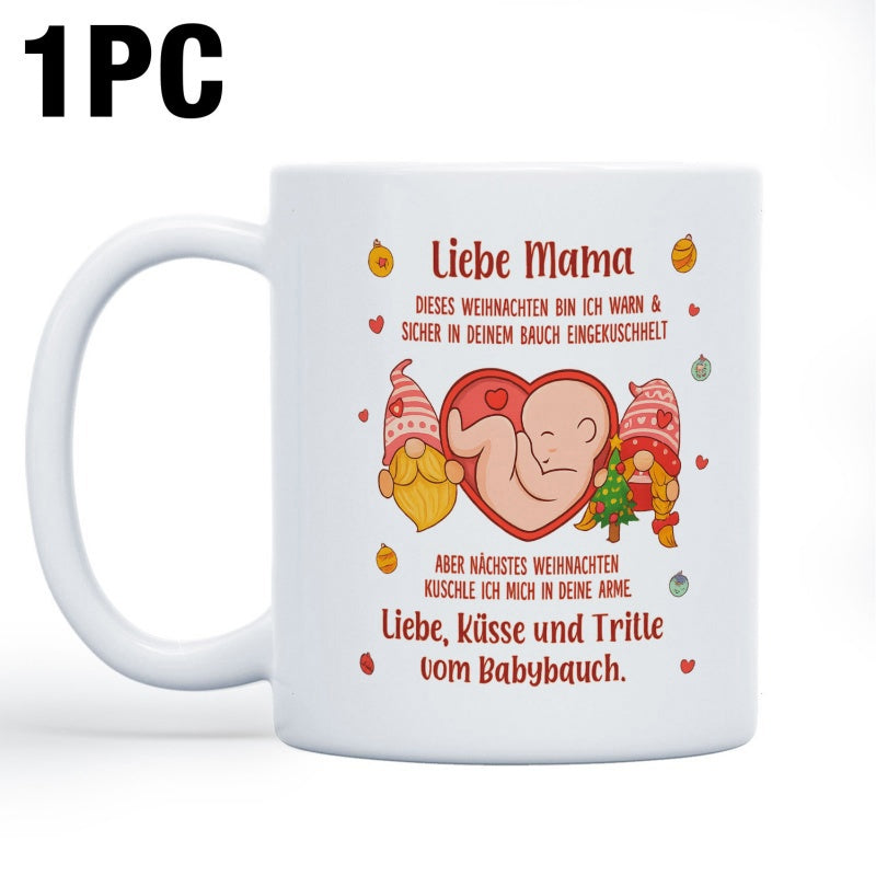 Tailorly White Ceramic 11 oz Mug - Adorable Cartoon Gnomes Flanking A Red Heart Shape With Resting Tiny Baby