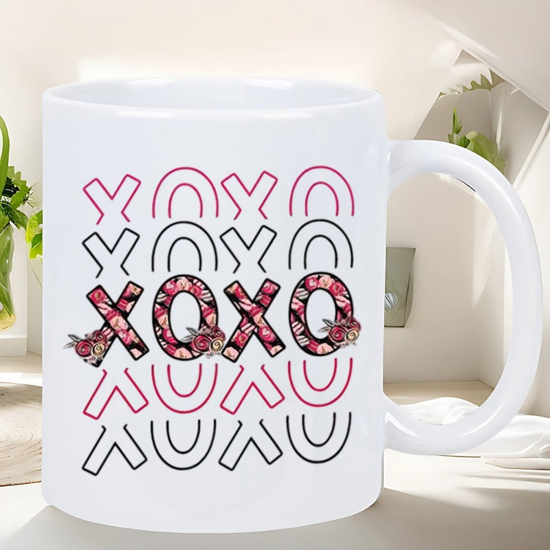 Tailorly White Ceramic 11 oz Mug - Xoxo Minimalist Abstract Geometric Arches Featuring Pink And Black Lines Pattern