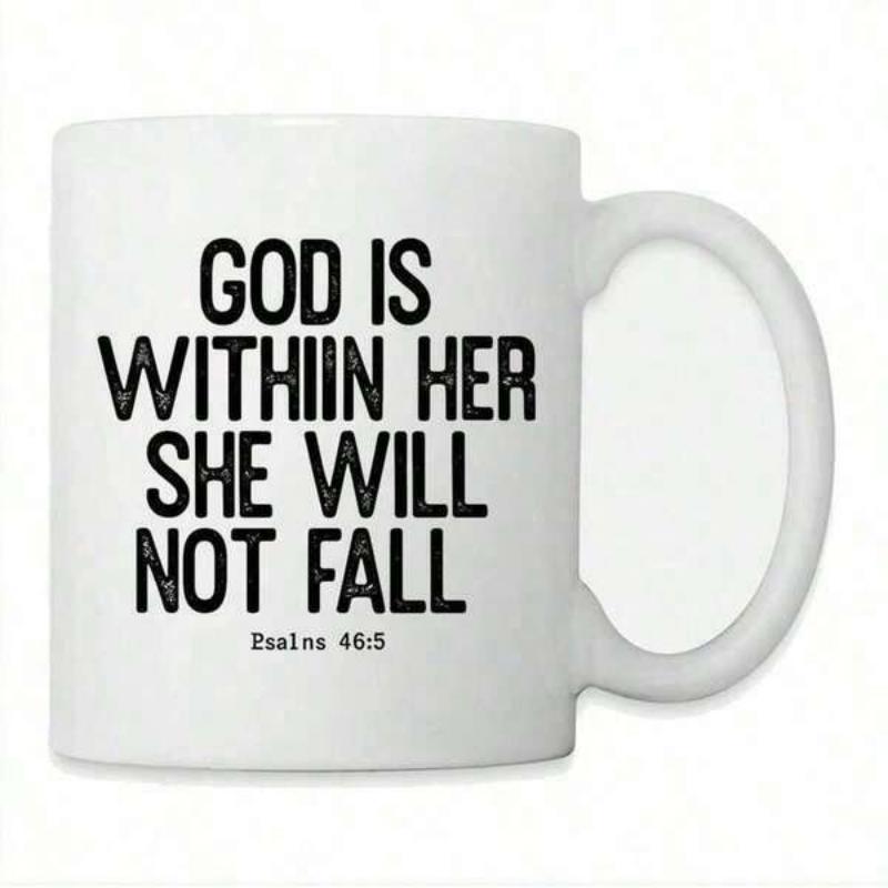 Tailorly White Ceramic 11 oz Mug - God Is Within Her She Will Not Fall Psalms 46 5 Bold Inspirational Religious Quote Script Cut Into Elegant Sturdy Steel Sign