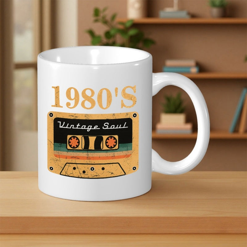 Tailorly White Ceramic 11 oz Mug - 1980'S Vintage Soul Distressed Retro Cassette Tape With Colorful Stripes And Vintage Aesthetic Cassette