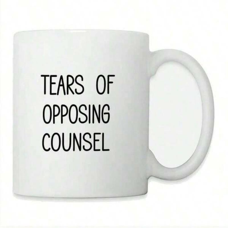 Tailorly White Ceramic 11 oz Mug - Tears Of Opposing Counsel Minimalist White Ceramic Vessel Featuring Clean Bold Black Sans Serif Text Mug
