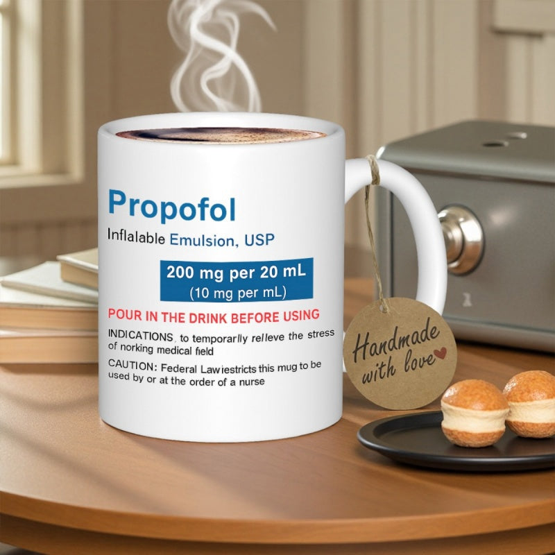 Tailorly White Ceramic 11 oz Mug - Propofol Medical Prescription Label Design On A