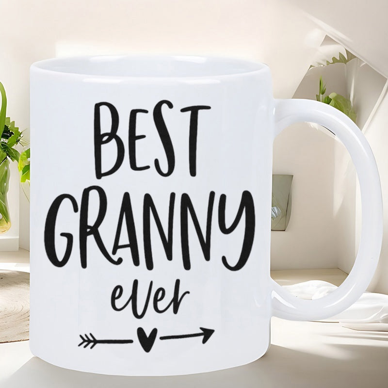 Tailorly White Ceramic 11 oz Mug - Best Granny Ever Elegant Handwritten Font With Delicate Arrow And Heart Decoration Mug