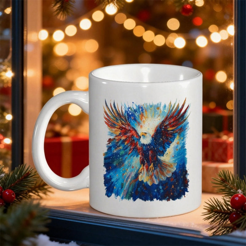 Tailorly White Ceramic 11 oz Mug - Vibrant Abstract Oil Painting Of A Majestic Eagle With Spreading Wings Eagle