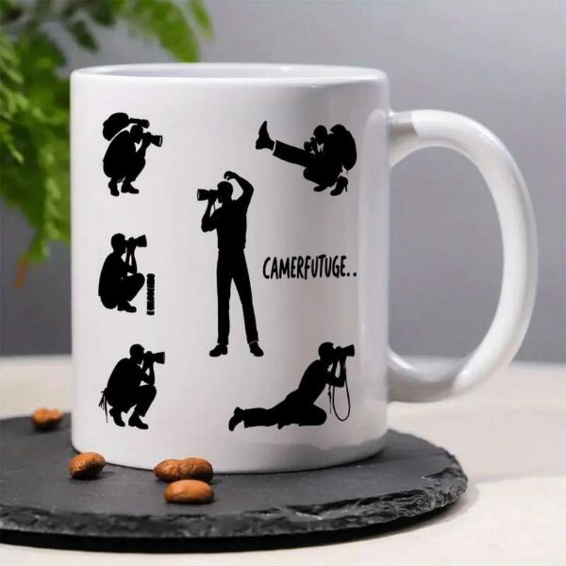 Tailorly White Ceramic 11 oz Mug - Camerfutuge Diverse Silhouette Photographers Captured In Action Poses With Cameras Photographer