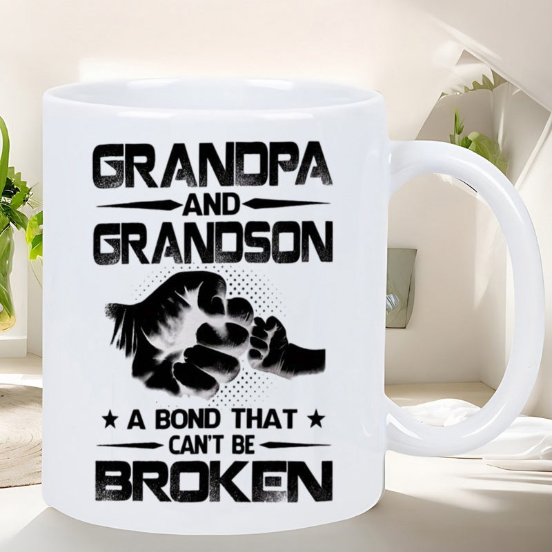 Tailorly White Ceramic 11 oz Mug - Grandpa And Grandson A Bond That Cant Be Broken Silhouette Of Large Hand Touching Small Child Hand Fist
