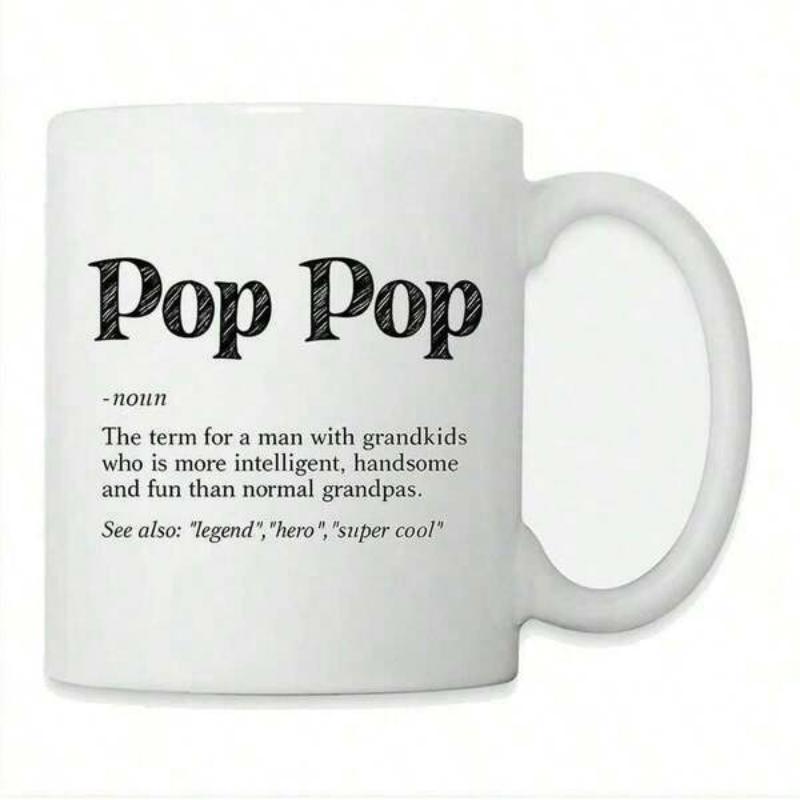Tailorly White Ceramic 11 oz Mug - Pop Pop Minimalist Typography Print On A Smooth Single White Ceramic Vessel Mug