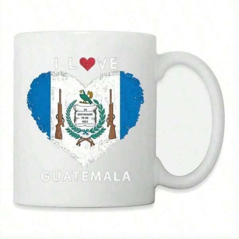Tailorly White Ceramic 11 oz Mug - I My Guatemala Distressed Heart Shape Showcasing The National Flag And Emblem Heart