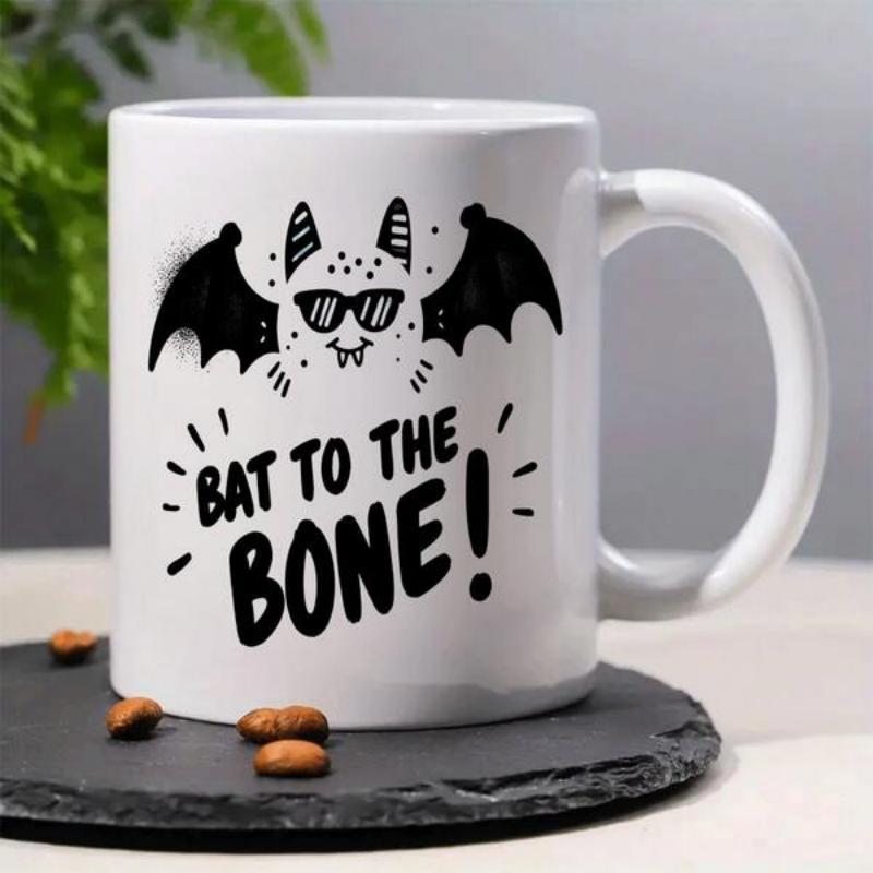 Tailorly White Ceramic 11 oz Mug - Bat To The Bone Cool Cartoon Bat Wearing Sunglasses Flying With Wide Spreading Wings Bat