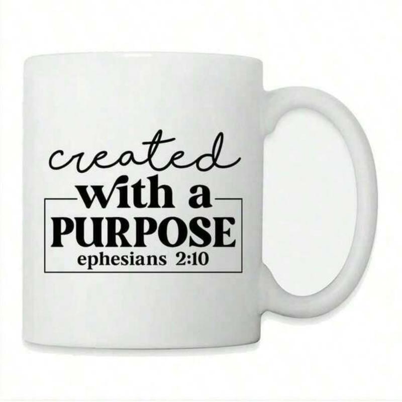 Tailorly White Ceramic 11 oz Mug - Created With A Purpose Ephesians 2 10 Elegant Script Typography Featured Inside A Minimalist Linear Rectangular Frame Scripture