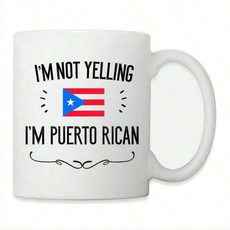 Tailorly White Ceramic 11 oz Mug - Im Not Yelling Im Puerto Rican Vibrant National Flag Surrounded By Artistic Lines And Elegant Swirl Mug