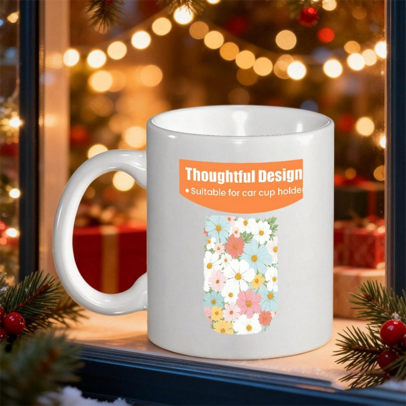Tailorly White Ceramic 11 oz Mug - Thoughtful Design Suitable For Car Cup Holder Colorful Wildflowers Blooming In A Soft Spring Garden Arrangement Flower