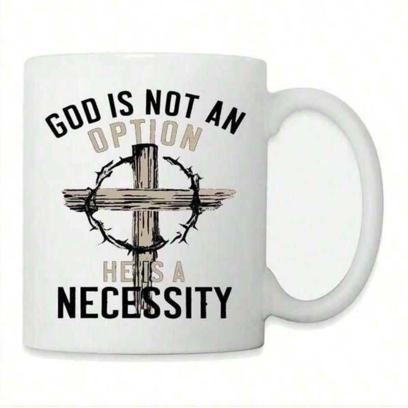 Tailorly White Ceramic 11 oz Mug - God Is Not An Option He Is A Necessity Rustic Wooden Cross Wrapped In Crown Of Thorns Upon White Background Cross