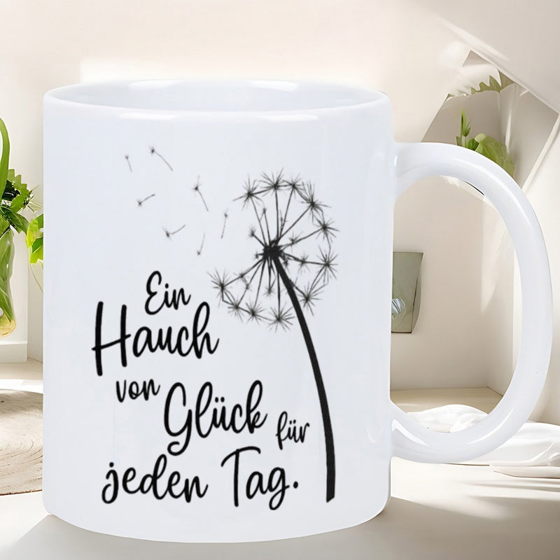 Tailorly White Ceramic 11 oz Mug - Elegant Black Silhouette Seeds Drifting In Gentle Summer Breeze Dandelion