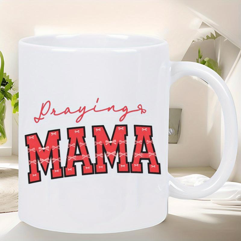 Tailorly White Ceramic 11 oz Mug - Praying Mama Bold Red Patterned Text On A Classic