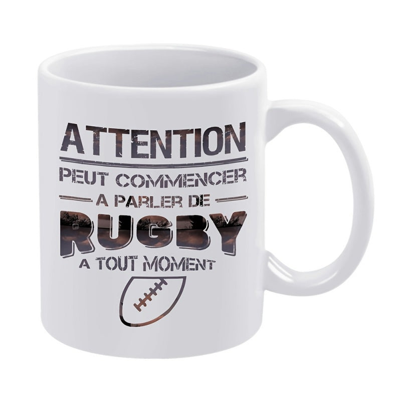 Tailorly White Ceramic 11 oz Mug - Classic Textured Line Art Drawing Representing Professional Sports Game Rugby Ball