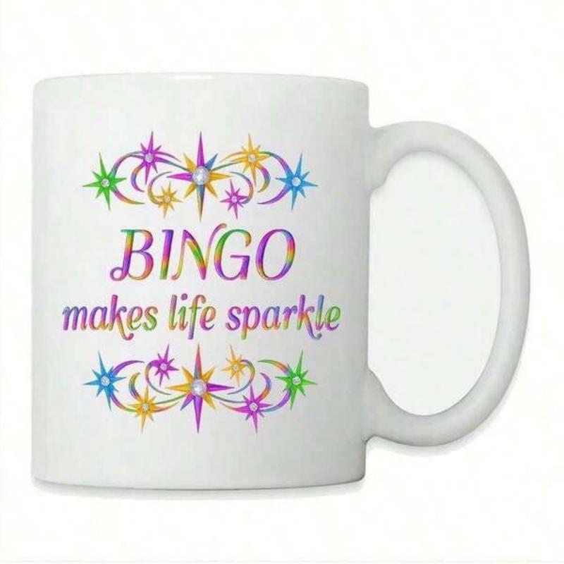 Tailorly White Ceramic 11 oz Mug - Bingo Makes Life Sparkle Vibrant Colorful Swirling Patterns Among Radiant Glowing Stars