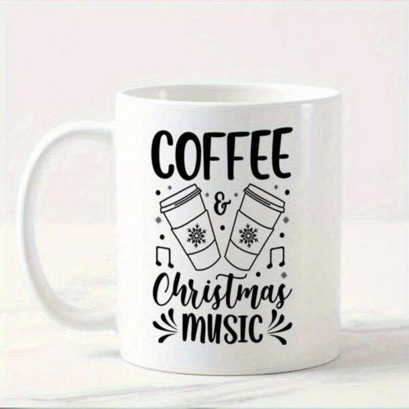 Tailorly White Ceramic 11 oz Mug - Coffee Christmas Music Two Festive To Go Cups With Snowflakes And Dancing Musical Notes Coffee Cup