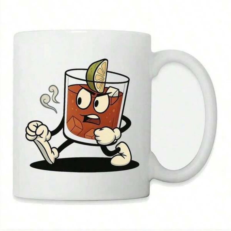 Tailorly White Ceramic 11 oz Mug - Angry Vintage Cartoon Character With Lime Wedge Walking Boldly Cocktail