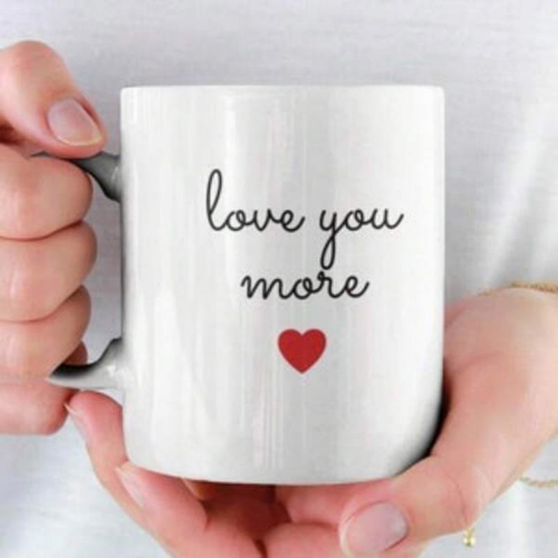 Tailorly White Ceramic 11 oz Mug - Love You More Minimalist Red Heart Centered Beneath Graceful Cursive Writing Heart