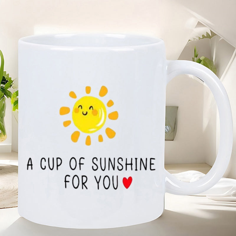 Tailorly White Ceramic 11 oz Mug - A Cup Of Sunshine For You Cheerful Smiling Yellow Cartoon Style Featuring Radiant Rays And Heart Sun