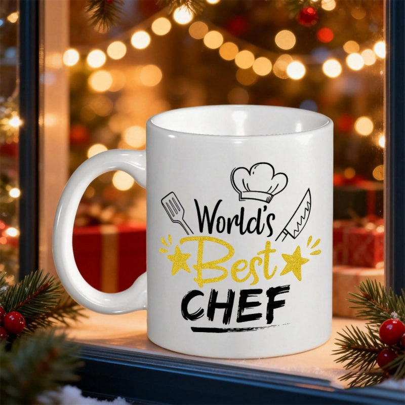Tailorly White Ceramic 11 oz Mug - World's Best Chef Simple Culinary Icons Featuring A Chef Hat And Bright Stars Chef