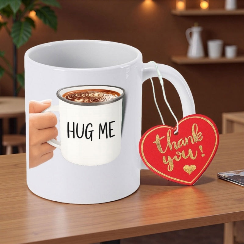 Tailorly White Ceramic 11 oz Mug - Hug Me Minimalist Ceramic Vessel Featuring Heartwarming Message Printed On White Surface Mug