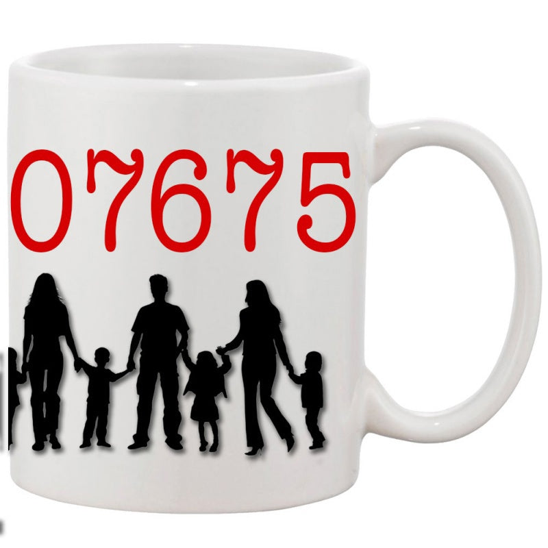 Tailorly White Ceramic 11 oz Mug - Silhouettes Of A Large Family Holding Hands In Loving Unity Family