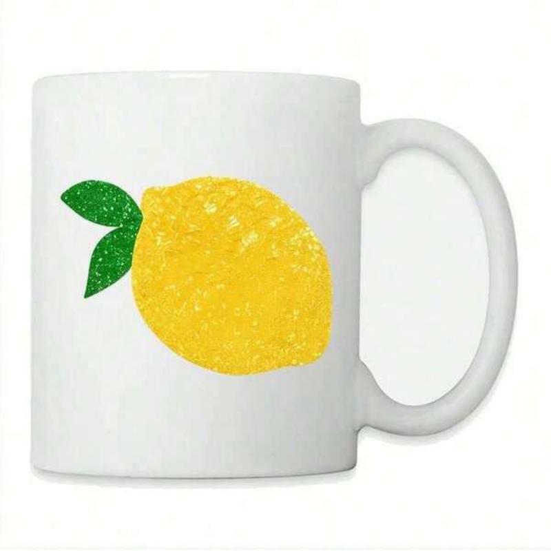 Tailorly White Ceramic 11 oz Mug - Vibrant Yellow Textured Fruit Resting On A White Surface Simple Organic Lemon