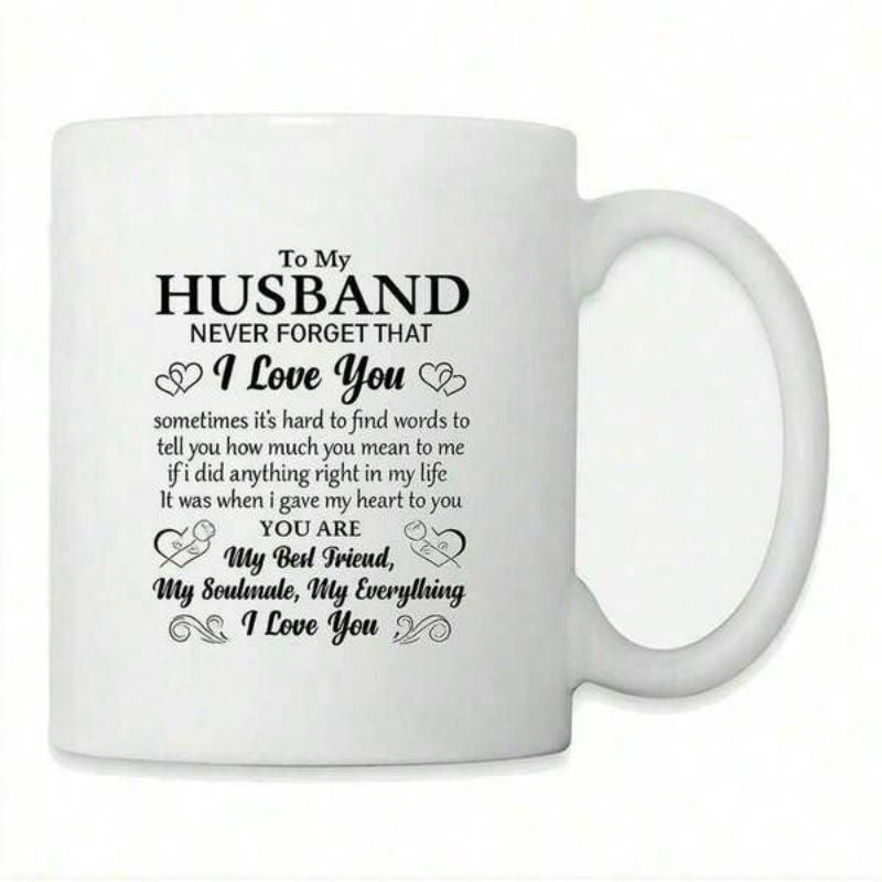 Tailorly White Ceramic 11 oz Mug - To My Husband Never Forget That I Love You Minimalistic Heart Icons And Elegant Swirls Decorate The Sentimental Love Message Mug