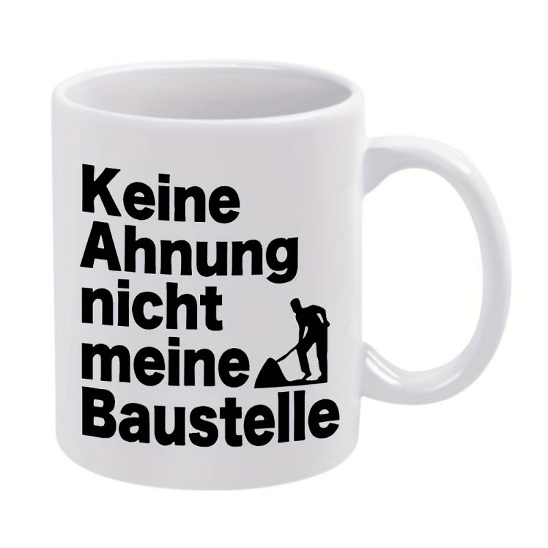 Tailorly White Ceramic 11 oz Mug - Hard Working Construction Worker Silhouette Digging Soil On White Minimalistic Background Worker