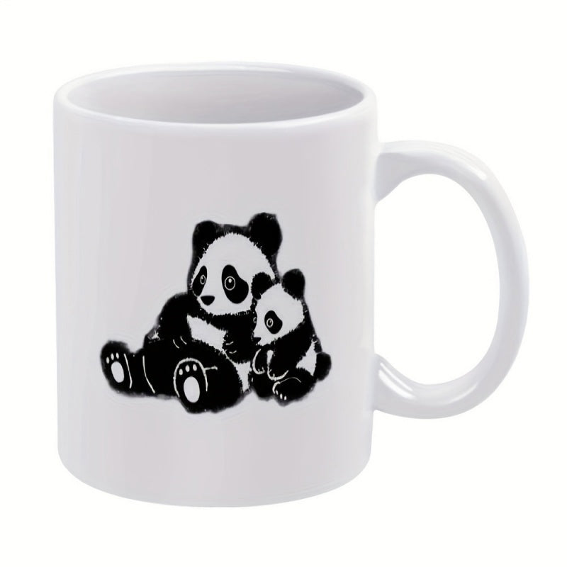 Tailorly White Ceramic 11 oz Mug - Adorable Mother And Baby Panda Sitting Together In Minimalist Ink Style Panda