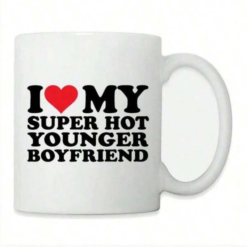 Tailorly White Ceramic 11 oz Mug - I My Super Hot Younger Boyfriend Vibrant Crimson Minimalist Romantic Icon Floating Within Bold Playful Script Heart