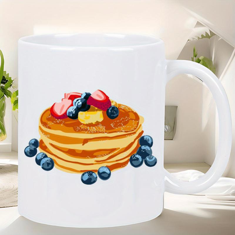 Tailorly White Ceramic 11 oz Mug - Delicious Golden Brown Stack With Fresh Strawberries And Blueberries Plus Butter Pancake