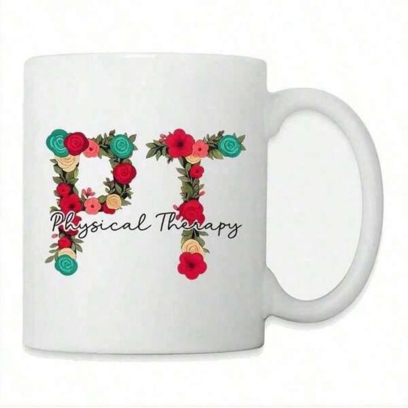 Tailorly White Ceramic 11 oz Mug - Physical Therapy Vibrant Red And Teal Roses Arranged To Form Large Capital Initials Flower