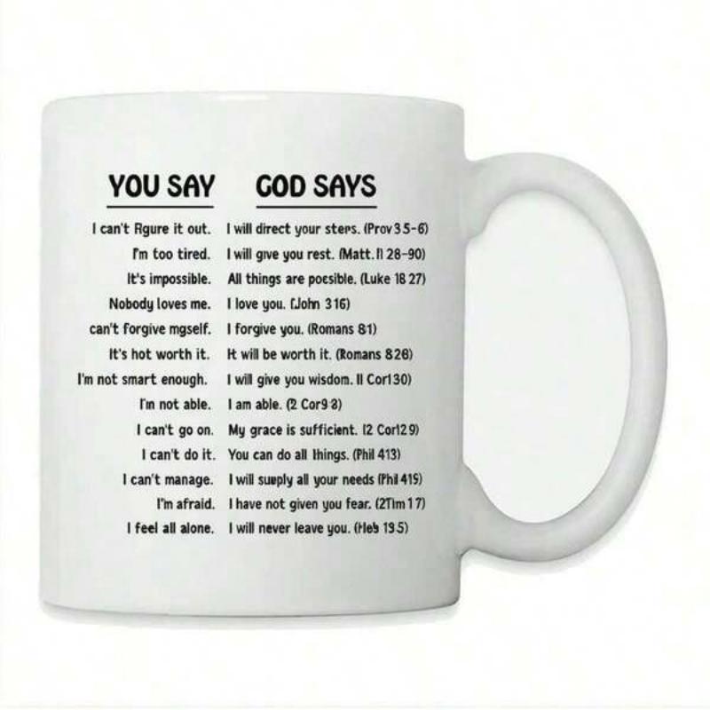 Tailorly White Ceramic 11 oz Mug - You Say God Says Minimalist Black Letters Printed On Smooth Mug