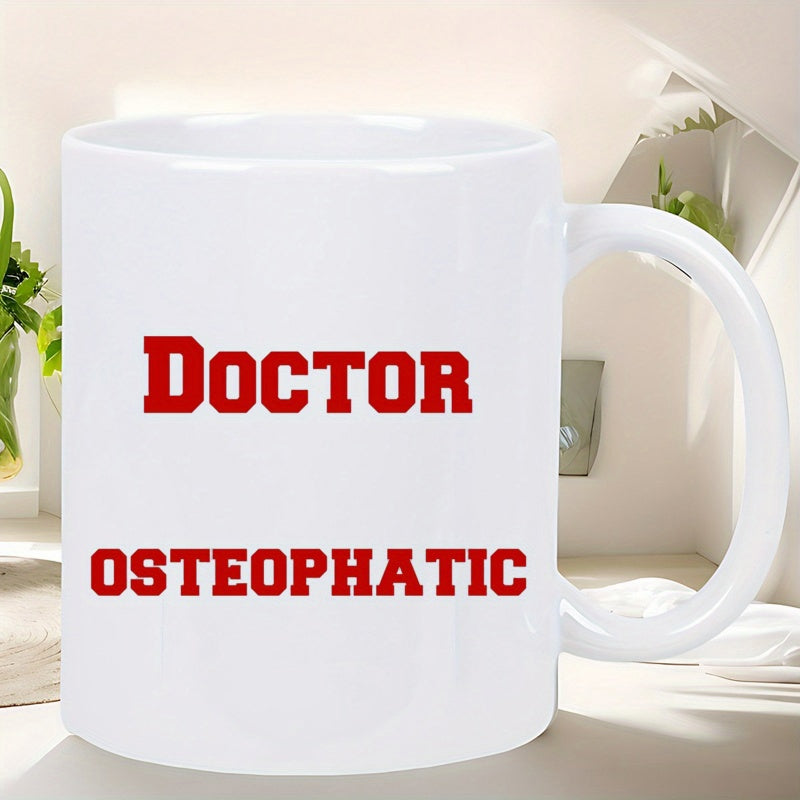 Tailorly White Ceramic 11 oz Mug - Doctor Osteopathic Bold Red Varsity Style Letters On A Polished
