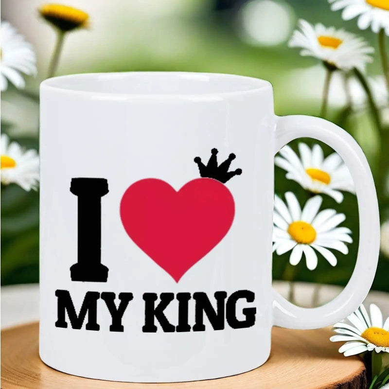 Tailorly White Ceramic 11 oz Mug - I My King Bold Red Heart Featuring A Small Regal Black Crown Heart